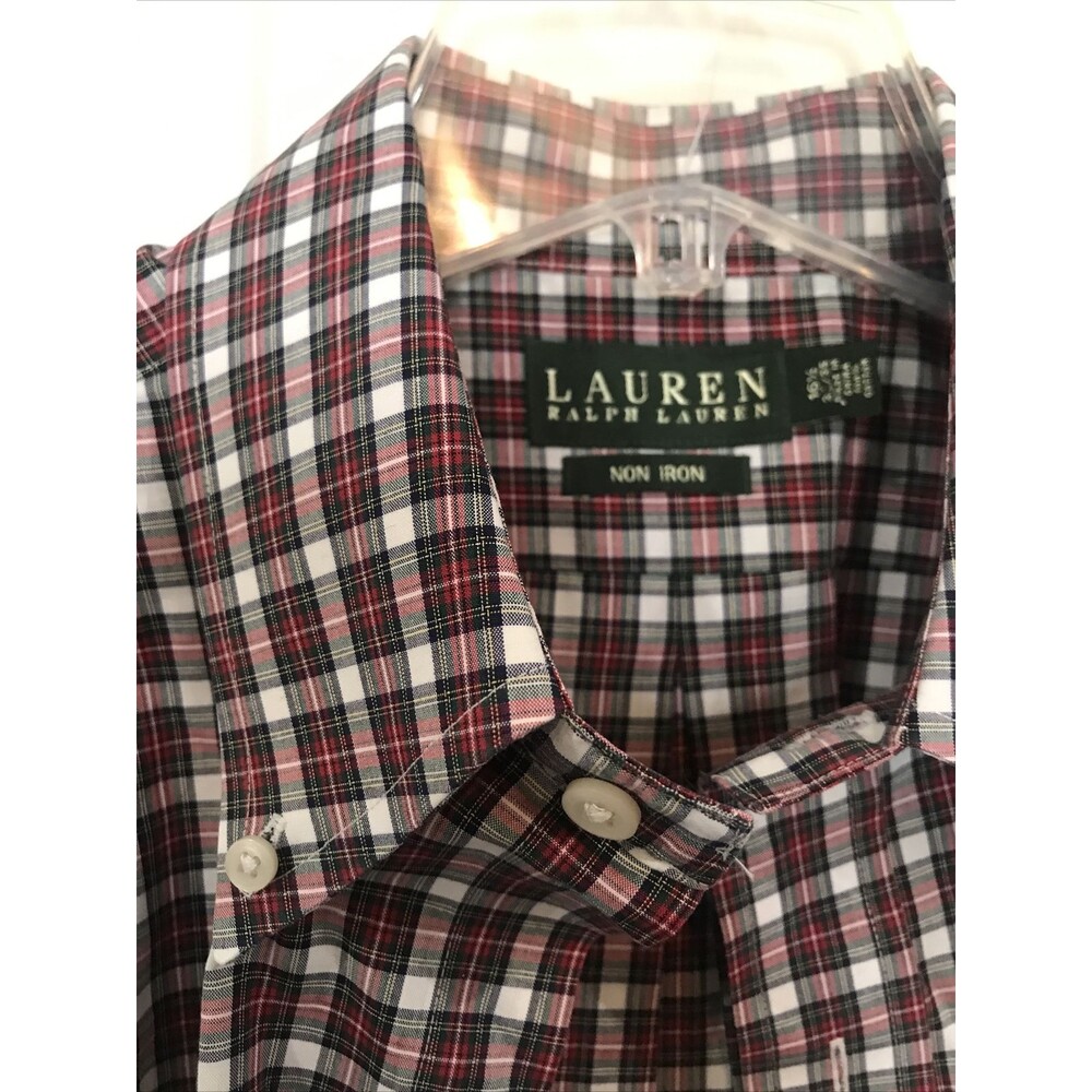 Lauren Ralph Lauren Men's 16.5 Plaid No Iron Dress Shirt Cotton Red Green